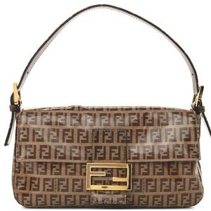 AUTH RARE FENDI zucchino Baguette Clear vinyl coated canvas Bag Like New